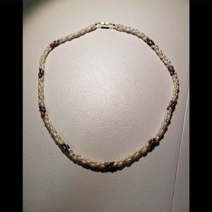 23inch Freshwater Pearl necklace w/ colored pearls and gold bead stations